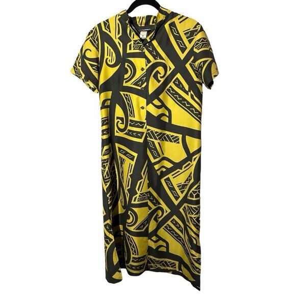 Manuhealii Hawaiian Print Aloha Wear Tribal Print Short Sleeve Dress Size M - Picture 2 of 9